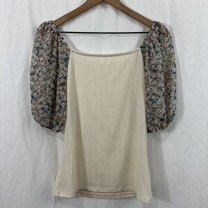 Sugar Fox Cottagecore Babydoll Feminine Romantic Stretch Puff Sleeve Top Sz M